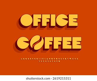 Vector Corporate template Office Coffee. Big Geometric 3D Font. Abstract style Alphabet Letters and Numbers set.