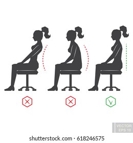 Vector - correct back position, black woman silhouette illustration right person posture eps10