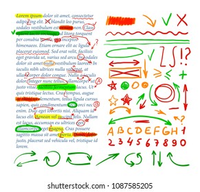 Vector Correction Marks Set, Colorful Design Elements with Text Template.