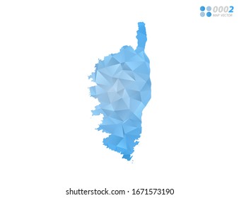 Mosaico de triángulo de polígono azul de Córcega vectorial con fondo blanco. degradado de estilo.
