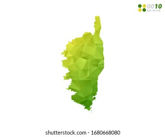 Vector Corsica map green and yellow polygon triangle mosaic with white background. style gradient.