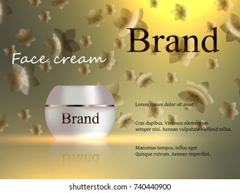 Vector cosmetic ads day cream with template on sun light background