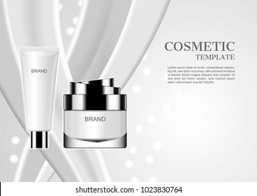 Vector cosmetic ads, Facial foam and day cream with pouring milk