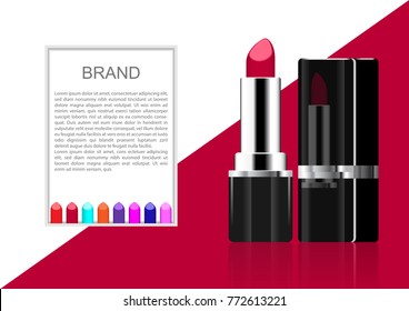 Vector cosmetic ads, Lipstick with sample colors template on geometric background