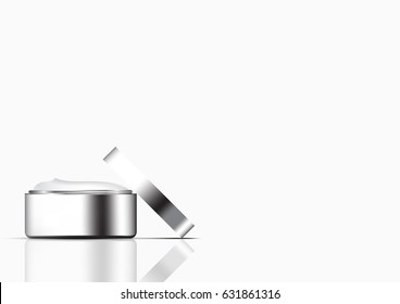 Vector cosmetic ads platinum cream on white background with copy space on the right
