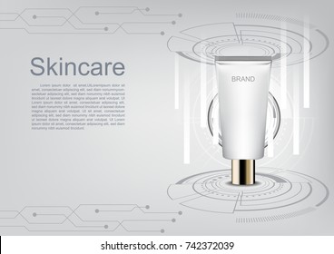 Vector cosmetic ads, serum with abstract circle on white background