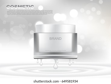 Vector cosmetic ads white lifting cream on white bokeh background