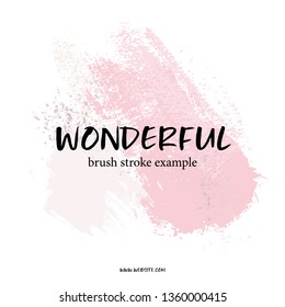 Vector cosmetic advertising elements with pink blush  brush strokes, splatter decoration and typography. Hand-drawn inked paintbrushes. Creative texture