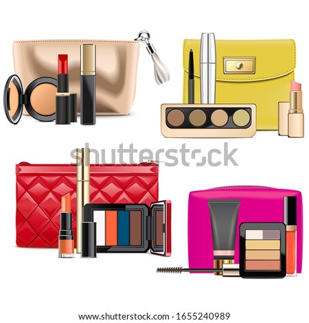 Vector Cosmetic Bags with Makeup isolated on white background