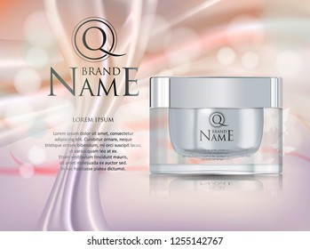 Vector cosmetic banner with 3d realistic cream jar, 
ready mockup for promotion your brand.