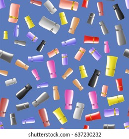 Vector Cosmetic Colored Tubes Seamless Pattern Isolated on Blue Background.