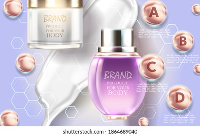 Vector cosmetic jars and vitamin complex. Realistic 3D vector illustration for your projects