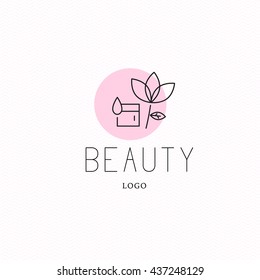 Vector Cosmetic Logo Design Template. Beauty Brand Mark, Health Care, Medicine Company Insignia Isolated. Skin Care. Woman Health, Linear Flat Simple Beauty Signs. Natural Eco Product Label.