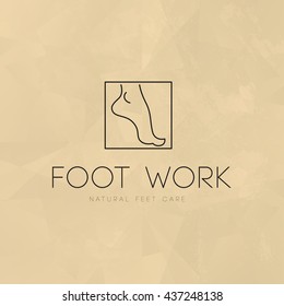 Vector cosmetic logo design template. Lady foot icon. Skin, foot care brand mark. Beauty icon, health care, medicine company insignia isolated. Woman health, linear flat simple icon. Natural product.