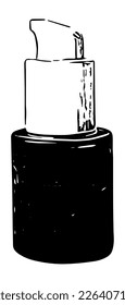 Botella de maquillaje cosmético vectorial. Blanco y negro. Usar como ilustración, clipart, elemento para trabajos artísticos, diseño gráfico, presentaciones, medios sociales, blogs, interfaces, impresión, publicaciones, marketing, etc