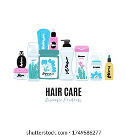 Vector cosmetic products. Natural cosmetics. Beauty care. Flat hand drawn elements is for advertising banner, post on social network, flyer, label, broshure, poster, website design for cosmetic store