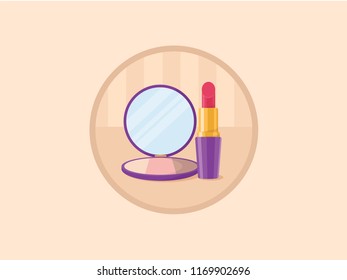 Vector cosmetics accessories set. Different instruments for professional makeup: blush, lipstick, foundation, and mirror. Vector flat illustration.