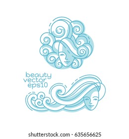 Vector cosmetics and beauty icons in trendy linear style - set of signs related to women