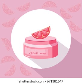 Vector Cosmetics grapefruit cream package icons. Hydration lotion. Perfect for advertising, flyer, banner, poster. 2d illustration