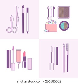 Vector cosmetics icons set. Eyebrow cosmetics and make up. Vector make up illustration.