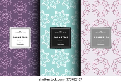 Vector cosmetics logo design element in linear style - icons and signs and patterns for package and beauty salons. Botanical collection. Organic, natural cosmetic