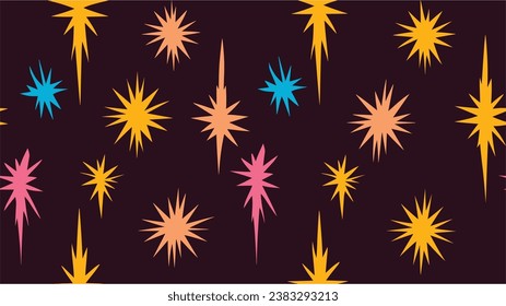 Vektorkosmischer abstrakter Rahmenhintergrund. Feuerwerke. Illustration. Schöne Vektorgrafik. Reines Feuerwerk auf dunklem Hintergrund, Nachthimmel. Kollektion von Vektorfeuerwerken. Nahtlos.