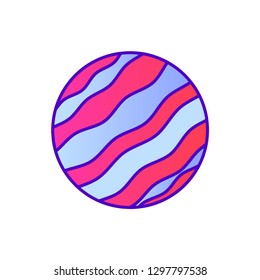 Vector cosmic fantasy planet, Jupiter, space object color line icon. Symbol and sign illustration design. Isolated on white background