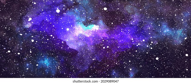 Vector cosmic illustration. Beautiful colorful space background. Watercolor Cosmos