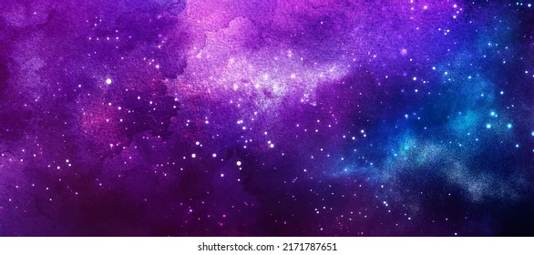 Vector cosmic illustration. Beautiful colorful space background. Watercolor Cosmos