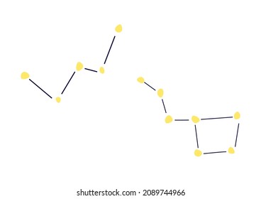 
Vector cosmic minimalistic constellations Cassiopeia and Ursa Major. Illustration in trending colors in flat style isolated on white background, suitable for decorating products for kids