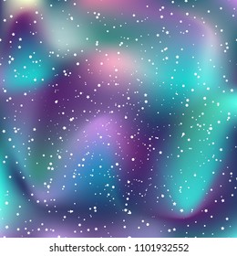 Vector cosmic night sky background. Space Galaxy night vector template. Nothern gradient colorful lights. Stars on the dark sky.