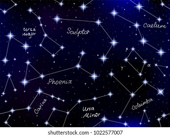 Vector cosmic seamless pattern with constellations of shining stars
