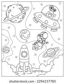 Vector. Cosmic set. Coloring book for children and adults