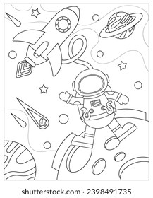 Vector. Cosmic set. Coloring book for children and adults
