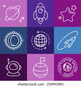 Vector cosmic signs and line icons - space logos and design elements