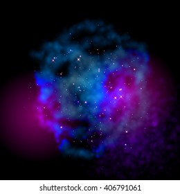 Vector cosmic stardust cloud. Strafield nebula mist. Bright constellation of stars in shining galaxy.