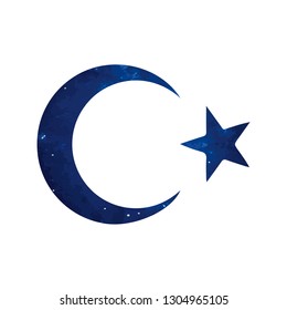 Vector. Cosmic Turkish logo, symbol moon with a star on a white background. The phase of the moon. Simple template, stylization