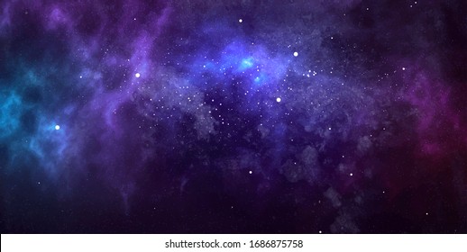 Vector cosmic watercolor illustration. Colorful space background with stars