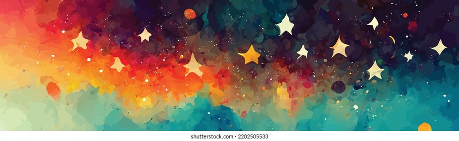 vector cosmic watercolor illustration, long