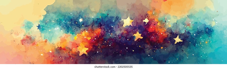 vector cosmic watercolor illustration, long