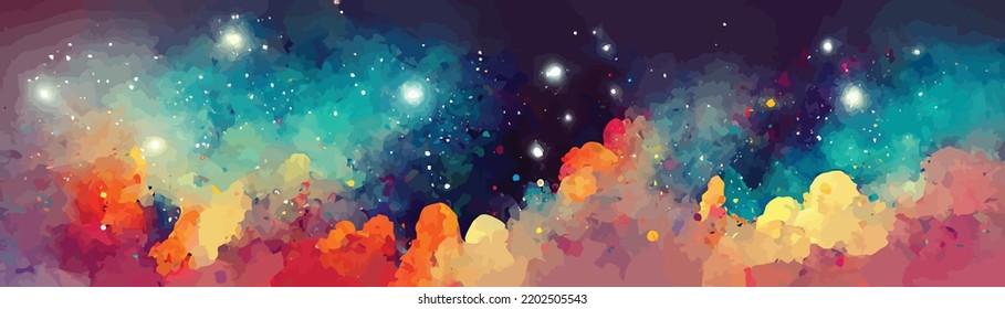 vector cosmic watercolor illustration, long