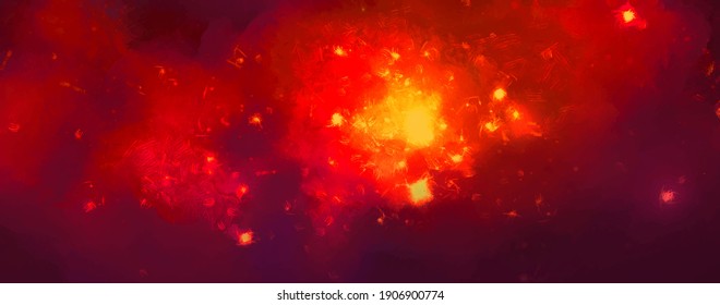 Vector cosmic watercolor illustration in orange