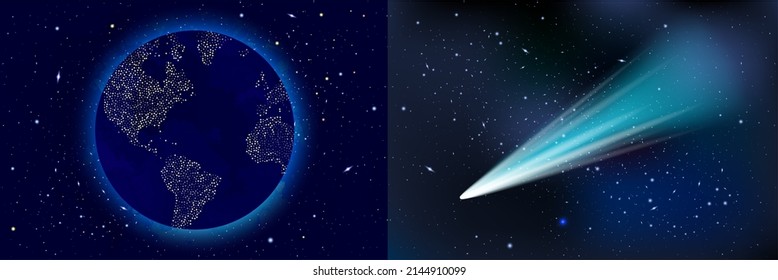 Vector Cosmology Illustration with Universe, Galaxy, Sun, Planets and Stars. Can be used for Invitation or Booklet. Futuristic view with Depth and Space Background