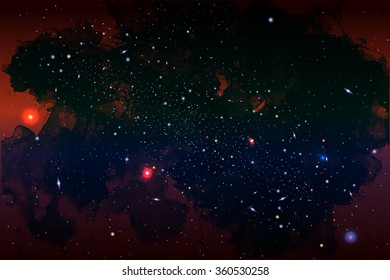 Vector Cosmology Illustration with Universe, Galaxy, Sun, Planets and Stars. Can be used for Invitation or Booklet. Futuristic view with Depth and Space Background