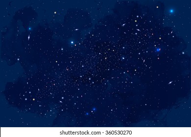 Vector Cosmology Illustration With Universe, Galaxy, Sun, Planets And Stars. Can Be Used For Invitation Or Booklet. Futuristic View With Depth And Space Background