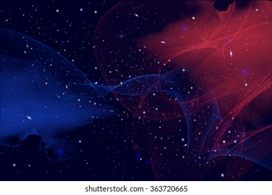 Vector Cosmology Illustration with Universe, Galaxy, Sun, Planets and Stars. Can be used for Invitation or Booklet. Futuristic view with Depth and Space Background