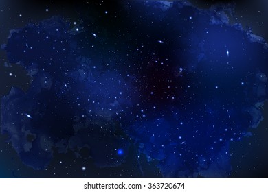 Vector Cosmology Illustration with Universe, Galaxy, Sun, Planets and Stars. Can be used for Invitation or Booklet. Futuristic view with Depth and Space Background