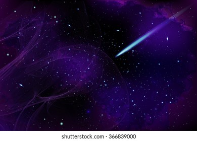 Vector Cosmology Illustration with Universe, Galaxy, Sun, Planets and Stars. Can be used for Invitation or Booklet. Futuristic view with Depth and Space Background