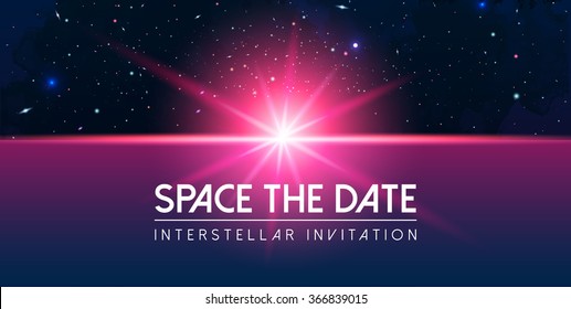 Vector Cosmology Illustration with Universe, Galaxy, Sun, Planets and Stars. Can be used for Invitation or Booklet. Futuristic view with Depth and Space Background