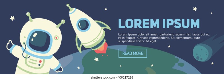 vector cosmonaut and rocket banner